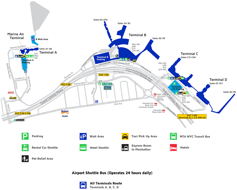 Mapa e terminais do Aeroporto Internacional LaGuardia em Nova York