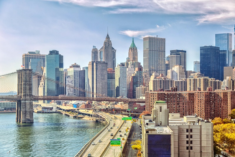 Bairro Lower Manhattan no distrito de Manhattan em Nova York