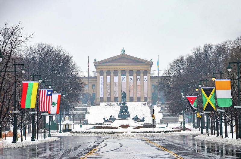 Dia de neve no Museu de Arte da Filadélfia