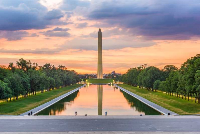 Pôr do sol no parque National Mall em Washington