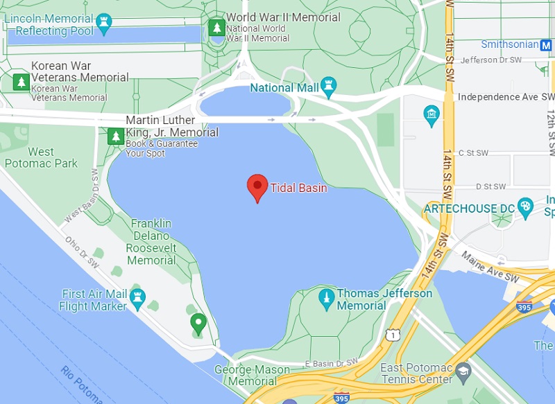 Mapa da enseada Tidal Basin em Washington