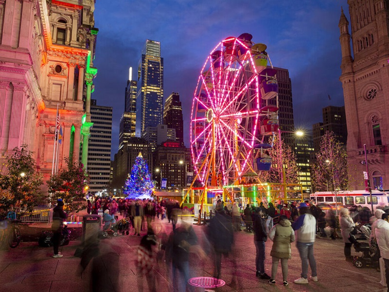 City Hall decorado para a celebração do Ano Novo na Filadélfia