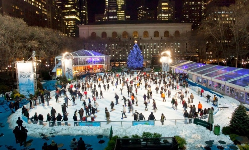 Patinação no gelo no Bryant Park em Nova York